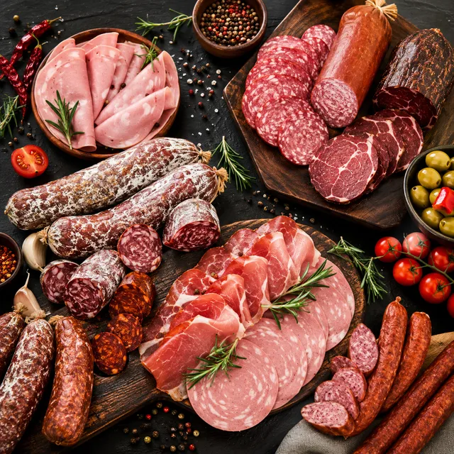 Frische Wurstwaren und Aufschnitt an der Theke